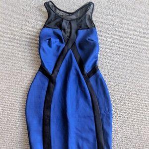 Tight Fitting Blue/Black Mesh Strap Dress